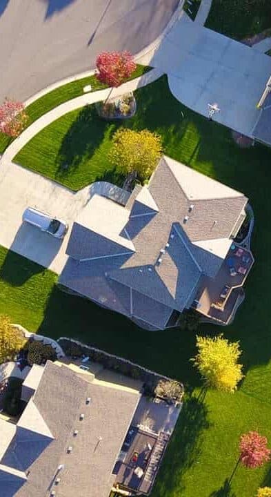 aerial view of suburban street